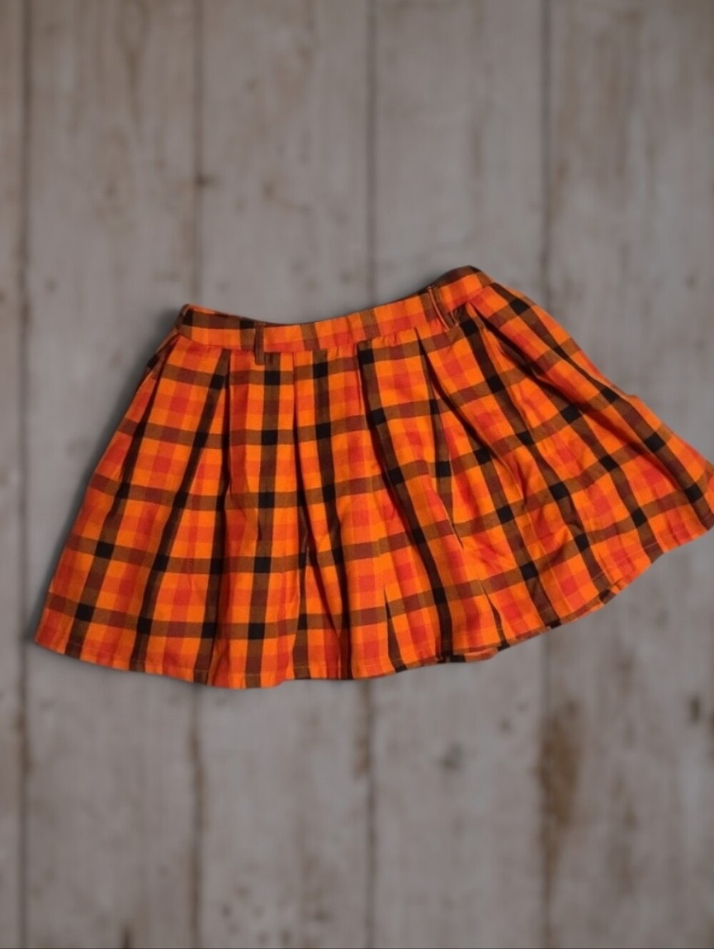 Hot Topic Orange Black Plaid Pleated Mini Skirt Small Halloween